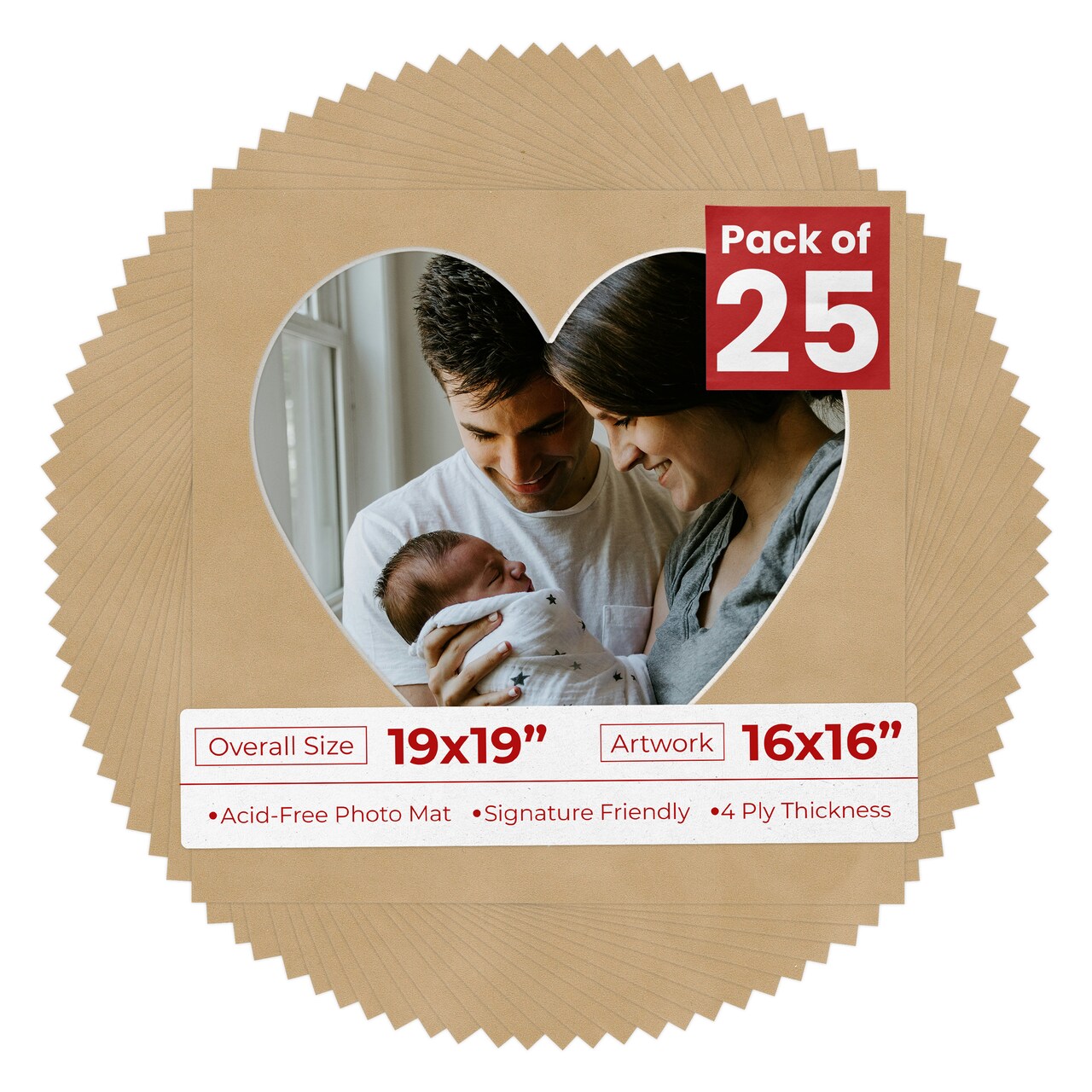 Beige Suede Mat Board for 19x19 Frames - Heart Opening for 16x16 Photos